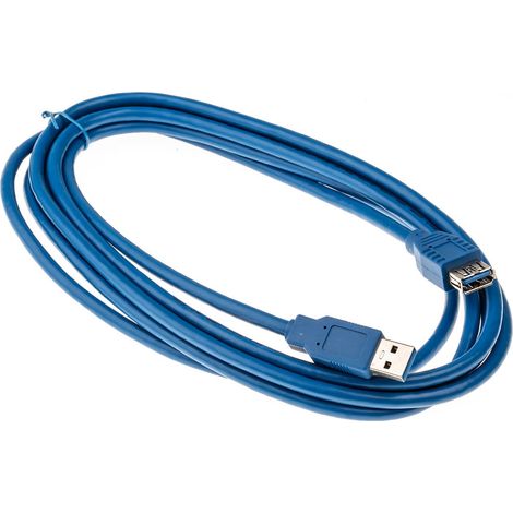 Rallonge USB RS PRO, USB A femelle vers USB-A mâle, Bleu, 3m ( Prix pour 1 )