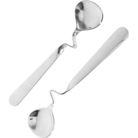 Lot de 2 cuillères à miel en acier inoxydable - Manche incurvé - Cuillères anti-gouttes pour miel et sirop - Cuillères multifonctions pour café et confiture - Ustensiles de cuisine (15 cm) (1/5)