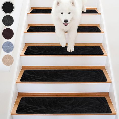 Lot de 15 tapis d'escalier antidérapants - tapis d'escalier intérieurs auto-adhésifs, découpables et réutilisables pour protéger les animaux domestiques, les personnes âgées et les enfants (noir, 76 x (1/5)