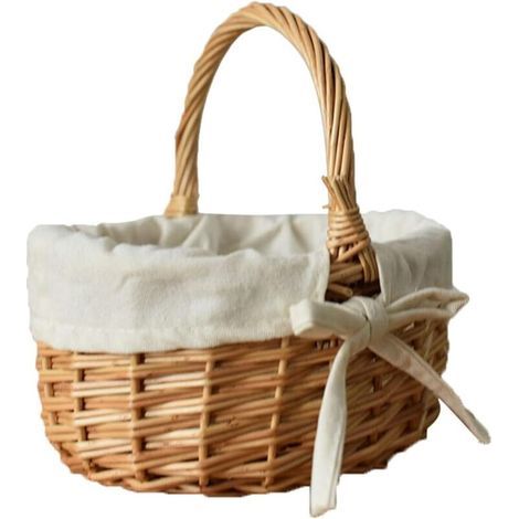 Panier en Osier avec Anse,Panier Pique Nique Enfant 25x30 cm Panier Picnic en Fleurs pour Pâques, Bonbons, Rangement de Jouets de Fruits et Légumes (1/4)