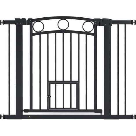 Barrière pour animaux / escalier avec chatière, hauteur 77 cm, réglable 76–104 cm, noir (1/5)