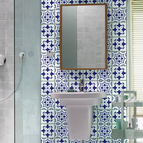 Sticker Mural Carrelage adhésif Cuisine Salle de Bain - 9 STICKERS CARREAUX DE CIMENT AZULEJOS ALBERTO - 9stickers10x10cm (1/5)