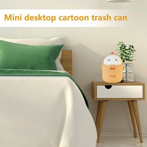 Mini Poubelle De Bureau Avec Couvercle, Poubelle de Style Dessin Animé Mignon Portable, Petite Poubelle de Salle De Bain(Jaune) (1/4)