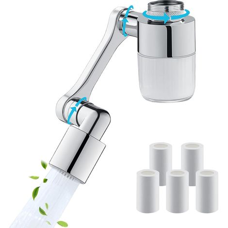 Bardusch - Swivel Faucet Water Filter with 6 Filters, 2 Spray Modes, Splash-Proof Faucet Extender for Kitchen & Bathroom Sink, Brass Aerator for Face/Hand Wash (1/5)