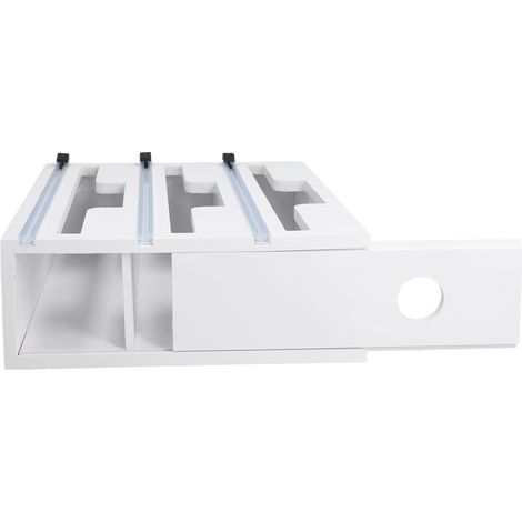 Distributeur de film étirable en bambou avec coupe-film et lame coulissante, idéal pour la cuisine et la maison (blanc). (1/5)