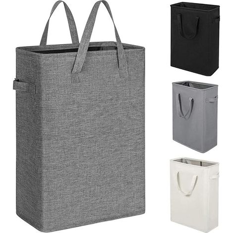 (Noir) Panier à linge pliable Slimline de 45 litres avec couvercle - Panier à linge de très grande capacité - 39 x 19 x 60 cm - Panier à linge étroit (1/5)