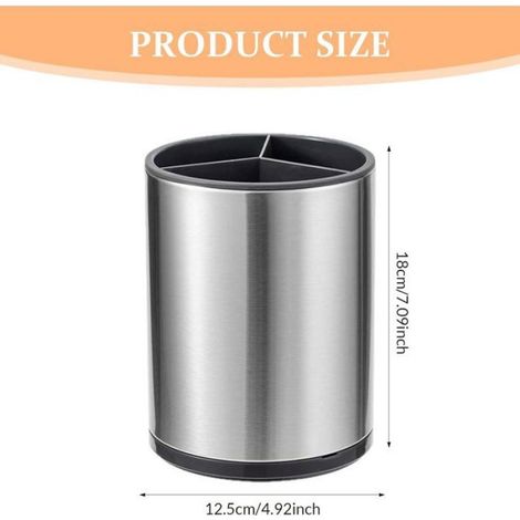 Support à ustensiles de cuisine - Acier inoxydable - 360° rotatif - 3 compartiments - Comptoir (1/5)