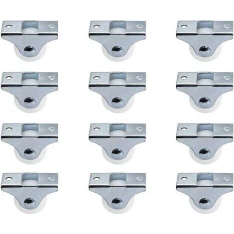 12 Pack 1" Rigid Fixed Non-Swivel Caster Wheels with Metal Top Plate Hard Plastic Wheels for Furniture, Silver (1/3)