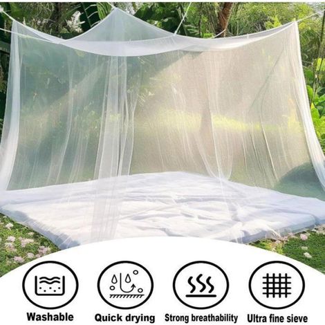 Moustiquaire pour lit double - Moustiquaire carrée pour lit double - 4 ouvertures latérales - blanche - 240 x 210 x 190 cm (1/4)