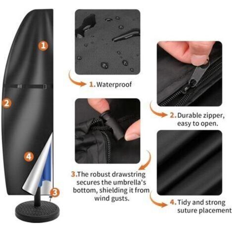 Housse de parasol déporté 210D imperméable pour extérieur, style banane, noire, compatible avec les parasols déportés de 265 cm (1/3)
