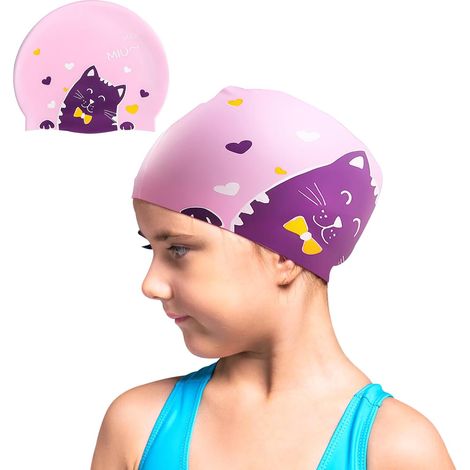 Bonnet Piscine Enfant de 6 à 14 Ans, Bonnet de Bain Fille Imperméables, Elastique en Silicone Swim Cap, Extensible Confortable pour Cheveux Longs et Courts (1/5)