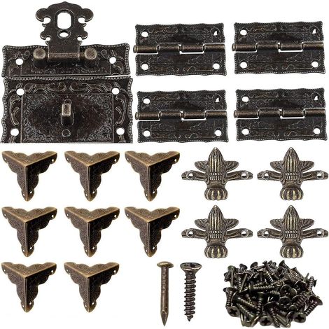 fermoir Boite Verrou Dcoratifs Antiques 8 Pices Coin Dcoratif Protection Couverture 4 Pcs Charnire En Mtal 4 Pcs Pied Dangle Dcoratifpour Bote Bi (1/5)