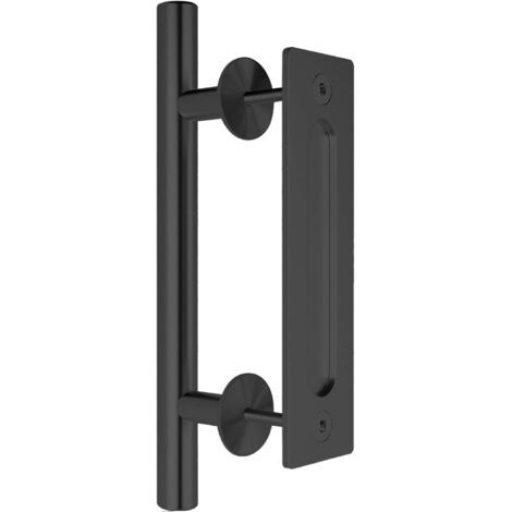 RHG Poignée de porte noire de 30 cm / 12 pouces pour Porte coulissante de grange - Poignée de porte en bois de grange coulissante noire Poignée de porte Poignée affleurante (1/5)
