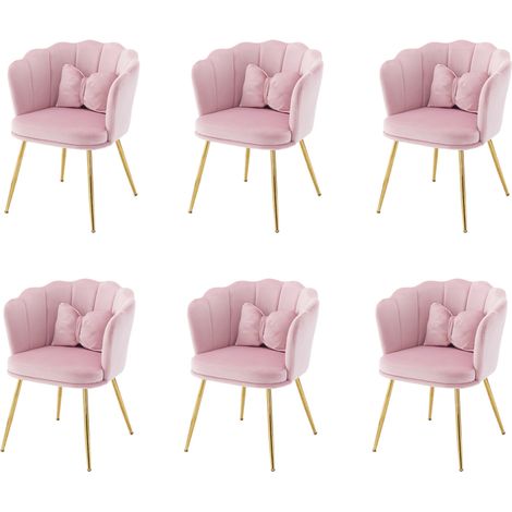 Sedia lounge in velluto rosa 63 x 58 x 77 cm, design petalo con gambe in metallo dorato (1/5)