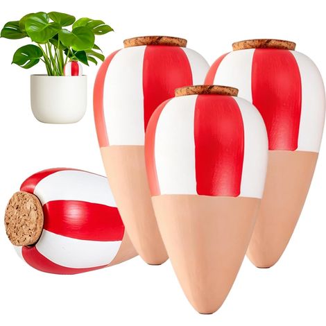 Un conjunto de 4 conos de riego automáticos y ecológicos Ollas, aptos para plantas de interior y exterior, fabricados en terracota. (1/5)