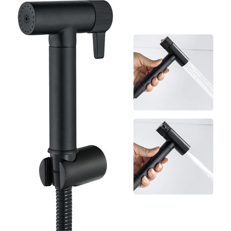 Kit Douchette WC Noir Douchette Toilette Laiton Douchette WC Kit Complet avec Pulvérisateur Double Fonction, 1.2m Tuyau de Douche, Support (1/5)