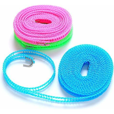(3 piezas) Tendedero portátil para exteriores, cuerda de nailon resistente al viento de 5 m / 16,4 pies para secar ropa, ideal para acampar al aire libre, viajes o como accesorio para el hogar. (1/5)