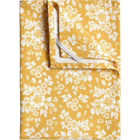 Torchon de cuisine en coton à motif floral imprimé Jaune moutarde 45x65 cm (1/3)