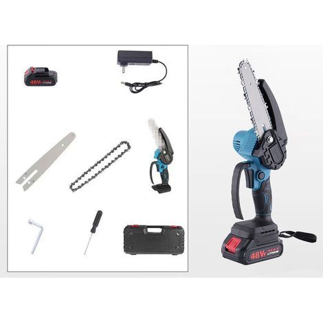 Mini scie à chaîne avec batterie 1500 Mah, 6 pouces, scie à chaîne électrique avec moteur puissant 21V 800W, jardin, coupe de bois en ciseaux (1/5)
