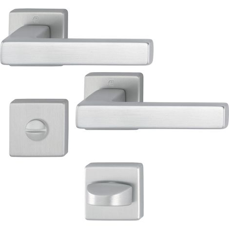 Poignée de porte sur rosace WC en aluminium couleur acier inoxydable mat (1/4)