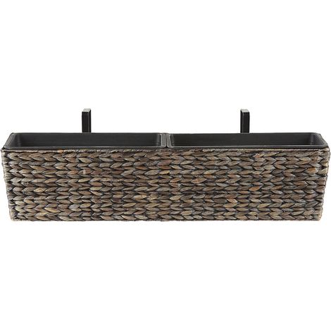 Jardinière Pot de Fleurs Rectangulaire Marron de Type Panier en Fibres Naturelles Idéal Balcon Terrasse ou Jardin Boho (Bohème) et Campagne Beliani (1/5)