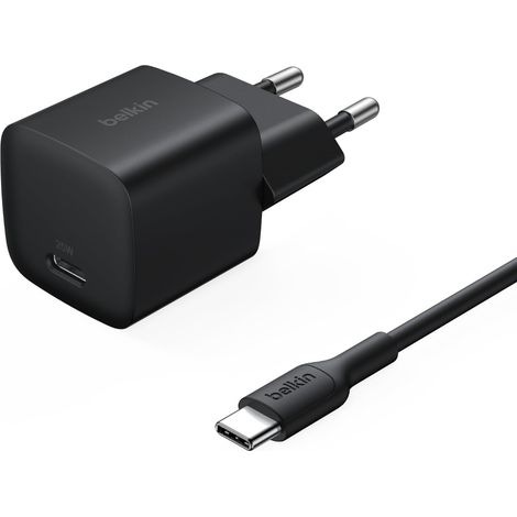 Belkin Cargador USB-C de Carga Rápida con Cable USB C de 1m (60 W), Enchufe Tipo USB-C de 25W, PD 3.0 y PPS, iPhone 17, iPhone 16, iPad Pro, Samsung Galaxy S25, Pixel 10 y Nintendo Switch - Negro