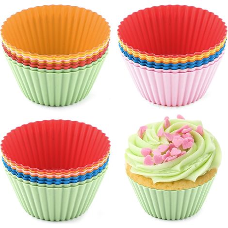 24 Moule Muffins Silicone, Moules à Cupcakes et Muffins, Moule Muffin Air Fryer, Sans BPA, Moules Silicone pour Cupcakes Gâteaux Crèmes et Puddings,Parent,-