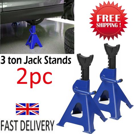 2X 3 TON CAR VAN CARAVAN VEHICLE RATCHET JACK AXEL STAND HEAVY DUTY TROLLEY UK