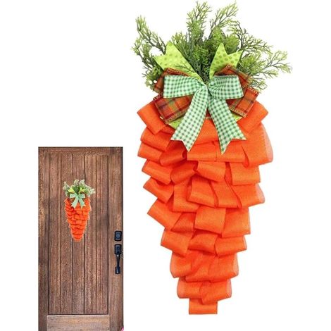 Couronne Décoration Pâques Carotte Orange 55x30cm Couronne Porte Printemps Décoration Mur Fenêtre Maison (1/5)