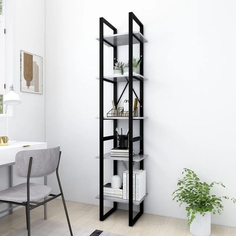Bibliothèque à 5 niveaux, Étagère de Rangement, Meuble pour Dossier, Armoire de Rangement Gris béton 40x30x175cm Bois ingénierie AXZ18144 (1/5)