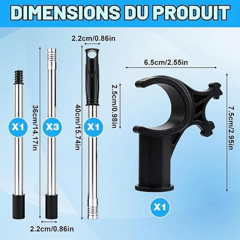 Telescopic Rod for Roof Blinds and Windows, 1.85 m Telescopic Pole Designed to Control Skylights with Universal Hook for Roof Windows and Roller Blinds (1/4)