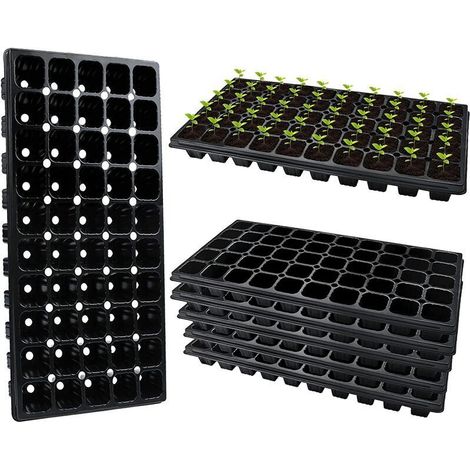 5 Pièces 50 Cellules Plateaux de Semences en Plastique Plateau de Semis de Légumes Plateau de Germination des Graines Plateau de Culture avec Trous de Drainage pour Jardin Légumes Fruits Fleurs Herbe