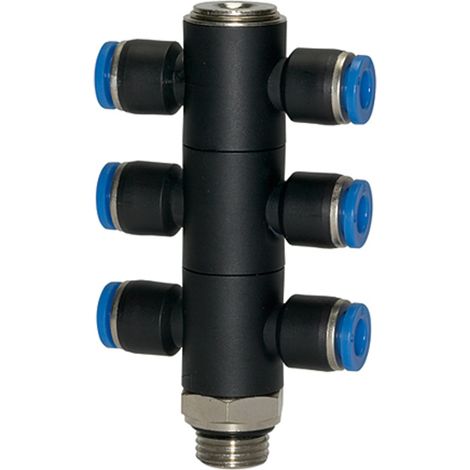 Riegler T-Mehrfachverteiler »Blaue Serie«, 6-fach, drehbar, G 1/4 a. Ø4mm (1/3)