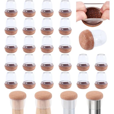 Chair Leg Protectors, 12-20mm Round Silicone Chair Pads with Thickened Felt, 32 Pieces Transparent Chair Pads, Floor Protectors, Reduce Scratches (1/5)