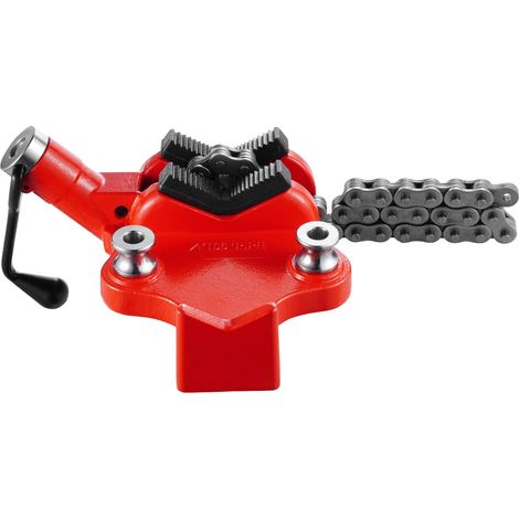 Étau à chaîne pour tuyaux robuste, capacité 1/4" à 6", chaîne de 28" et base en fonte, idéal pour plomberie, réparations auto et métallurgie. (1/5)