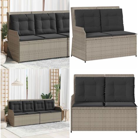 Gartenbank Verstellbar mit Kissen Hellgrau Poly Rattan - Relaxbank - Sitzbank (1/5)