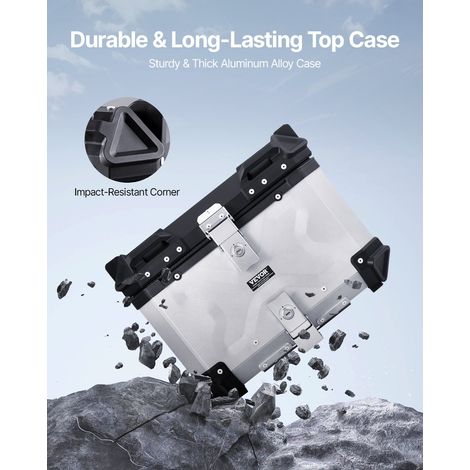 Top Case pour Moto 45 L, Valise Porte-bagages Universel en Alliage d'Aluminium avec Doublure en Cuir, Coffre Arrière de Moto Amovib… (1/5)