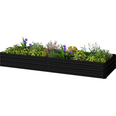Carré potager de jardin rectangulaire jardinière extérieure 241 x 90,5 x 30 cm tôle d'acier ondulée noir (1/5)