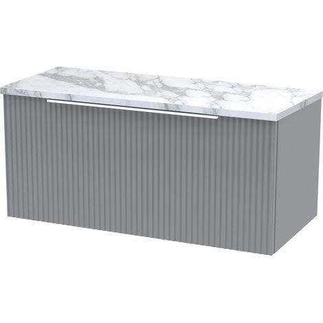 Tixall Fluted Wall Hung Vanity Unit with Laminate Worktop, Satin Grey, 800mm