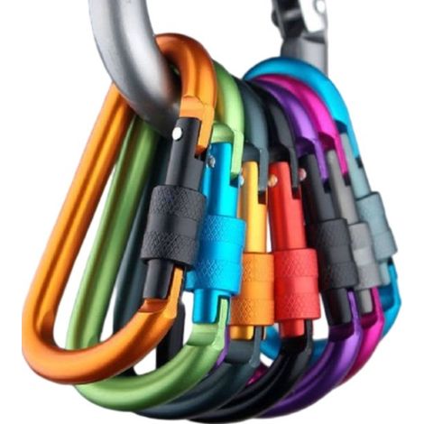 10 moschettoni di vari colori - con fibbie a vite - in lega di alluminio - adatti per l'alpinismo all'aperto (1/5)