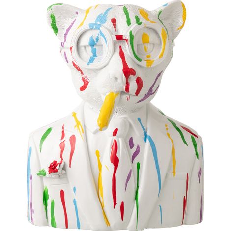 Buste Léopard "Tâches de Peinture" 31cm Blanc