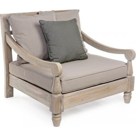 Poltrona "Bali" con cuscino sfoderabile e comodo, struttura in legno di Teak, per esterno -Grigio (1/5)