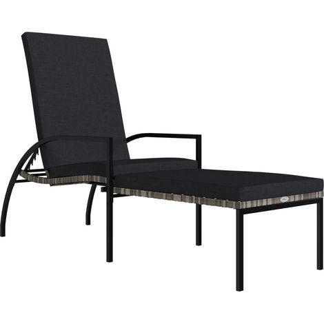 vidaXL Sun Lounger with Footrest PE Rattan Grey
