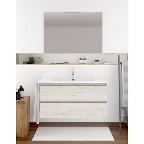 Ensemble de salle de bain Ibiza avec 2 tiroirs - 8 couleurs différentes - 15 dimensions - Avec meubles, lavabo et miroir - Blanc Nordique 120x45Cm 2 vasques (1/3)