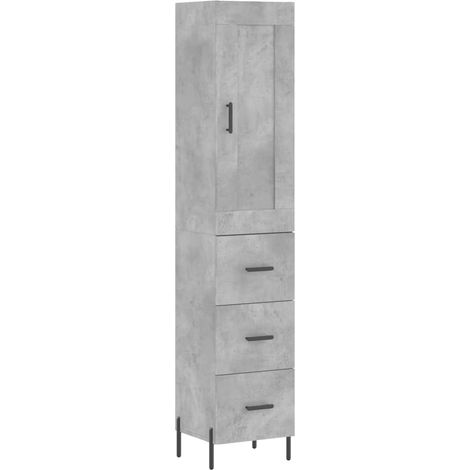 Buffet bahut commode armoire meuble de rangement organisateur cuisine salle de séjour salon haut 34,5 x 34 x 180 cm bois d'ingénierie gris