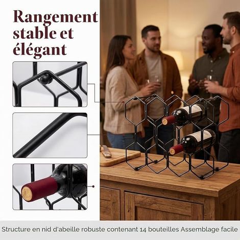 Wine Rack Bottles, Black Metal Wine Bottle Storage Rack, Detachable, Small 3 Tier Wine Rack for Table, Cabinet, Pantry (1/2)