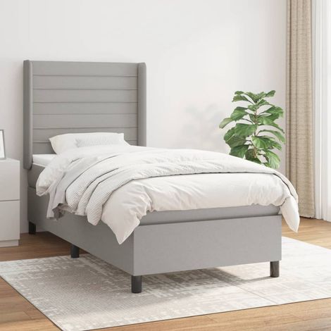 Lit simple pour adulte Moderne - Lit à sommier tapissier avec matelas Gris clair 80x200 cm Tissu BV547370 - BonneVie (1/5)