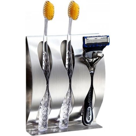 Porte-brosse à dents mural en acier inoxydable pour la maison – Organiseur de salle de bain moderne pour un rangement hygiénique des brosses à dents (1/5)