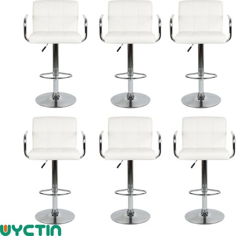 Lot de 6 Tabourets de Bar en Similicuir pour Bar, Bistrot ou Cuisine - Hauteur Réglable 93-114cm, Rotatif à 360 Dégrées (1/4)