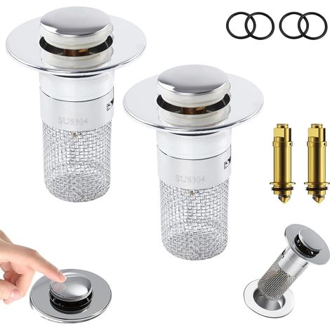 2 Pièces Bonde de Lavabo , 33-35mm Bonde Lavabo Universel Bouchon de Lavabo Pop Up, Bouchon de Vidange, Salle de Bain Accessoire